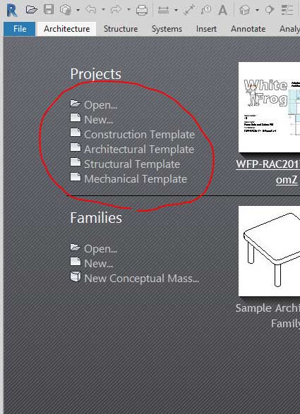 Revit Home Screen Templates