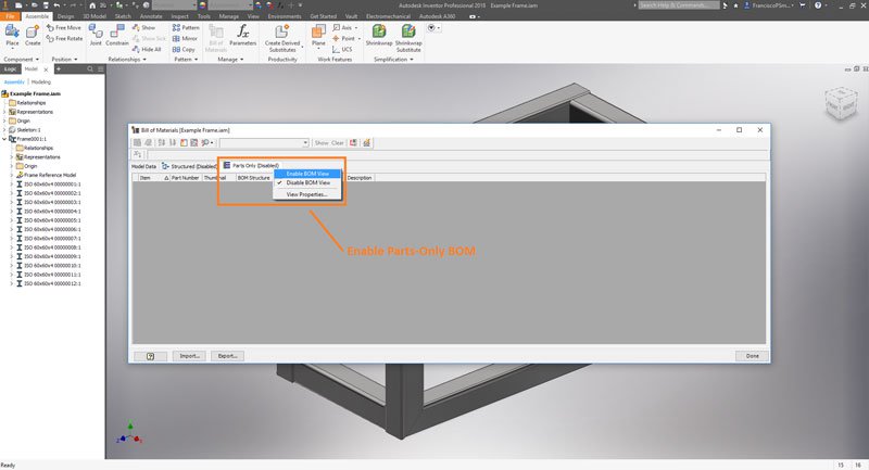 Enable Parts Only BOM