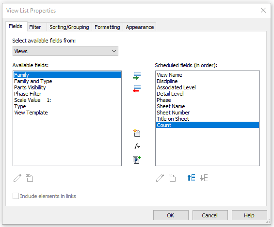 Properties to include in View Schedule