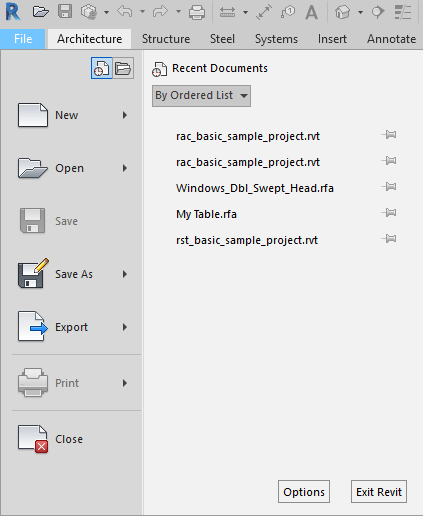 Revit Options Button