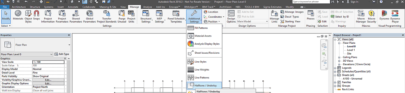 Revit Halftone Underlay Options Header