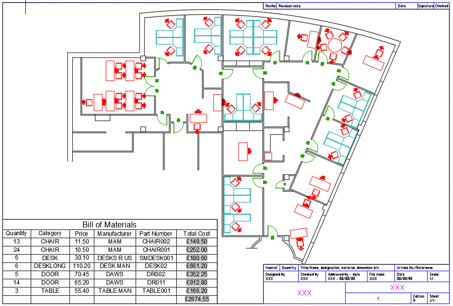 Bill of Material Report on Drawing