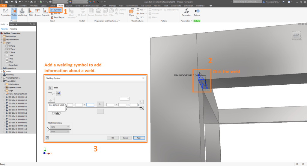 Adding welds and weld symbols