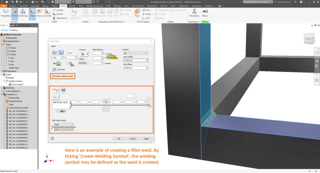 Adding welds and weld symbols