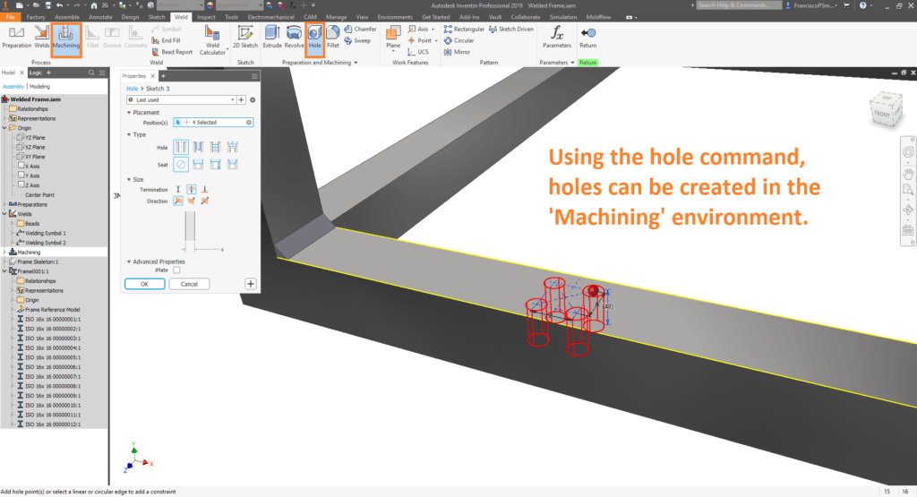 Adding holes for machining