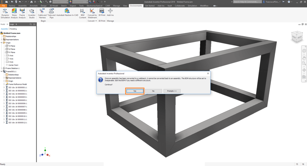 Convert to weldment confirmation