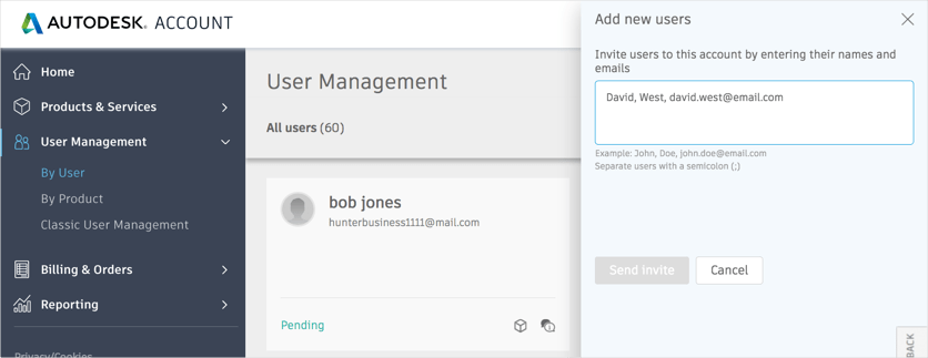 Autodesk User management Screen