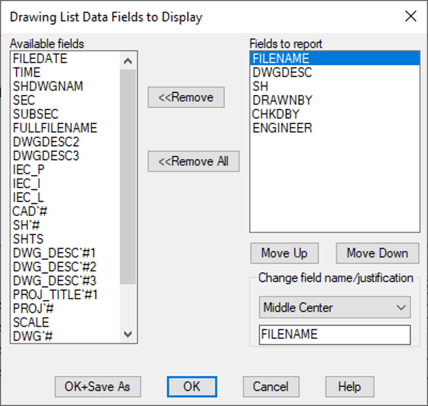 Drawing Lists Data Fields