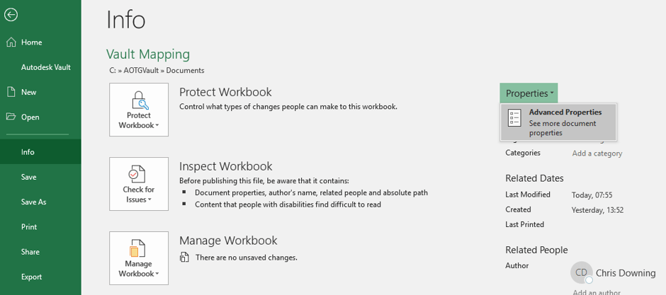 Excel Advance Properties