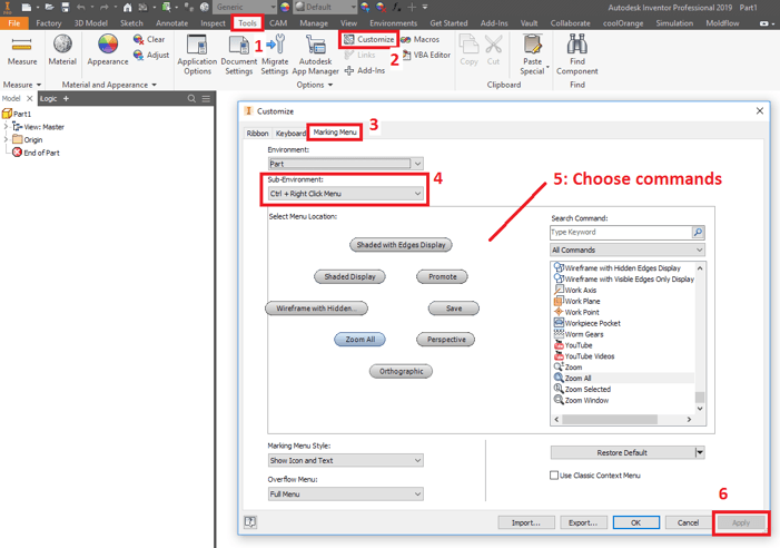 Inventor Customise Marking Menu