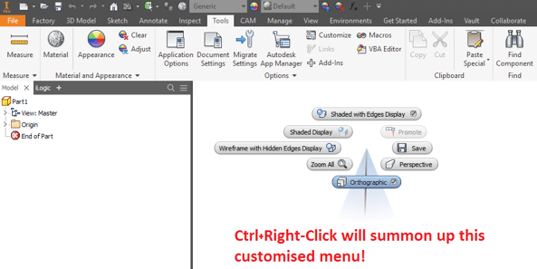 Inventor Marking Menu - Customised