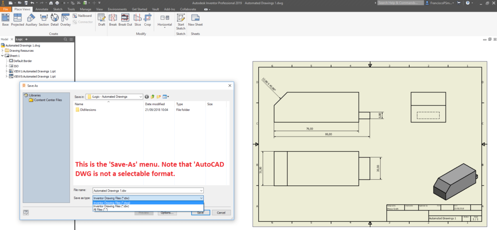 Save As Inventor DWG