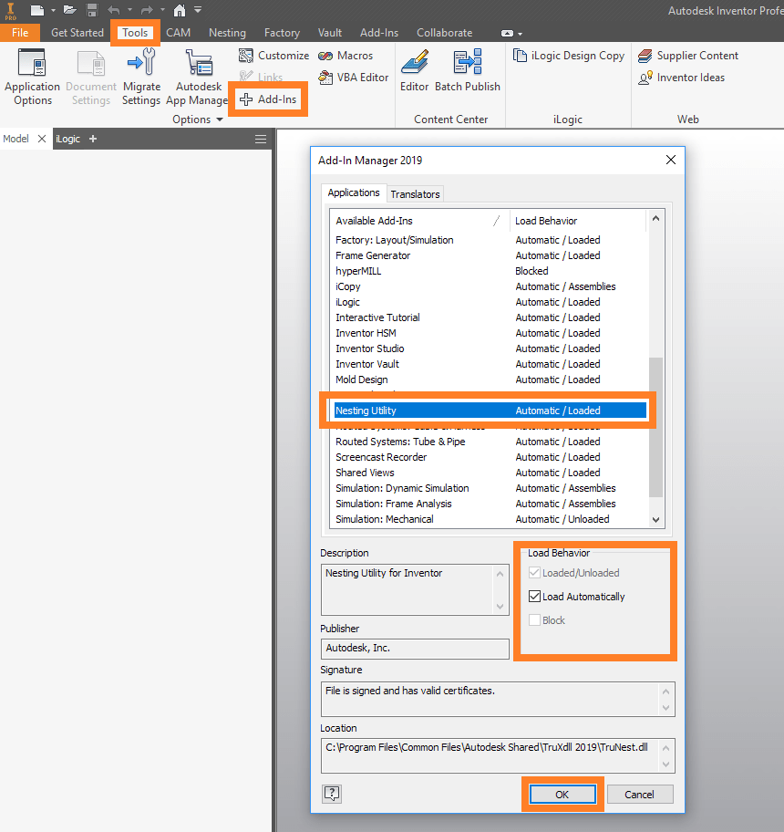 Load Nesting Utility Tab Automatically