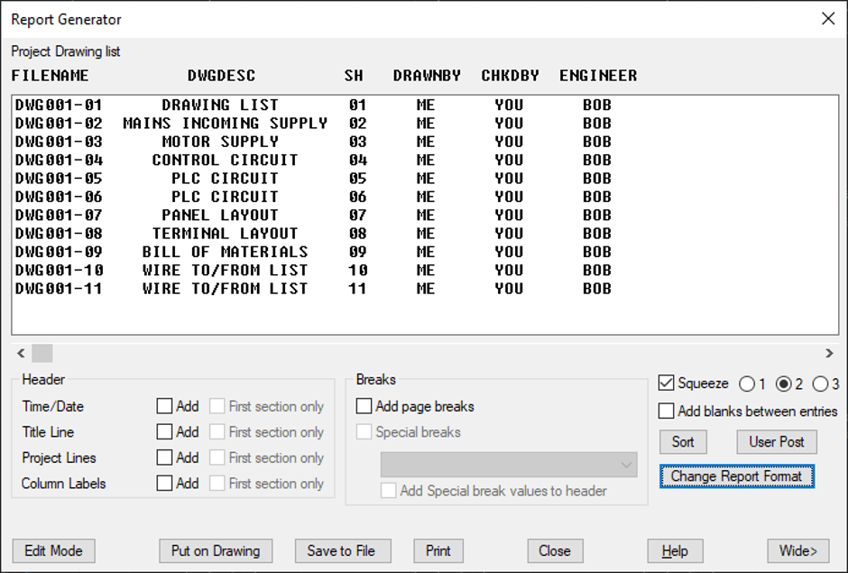 Drawing Lists Report Generator