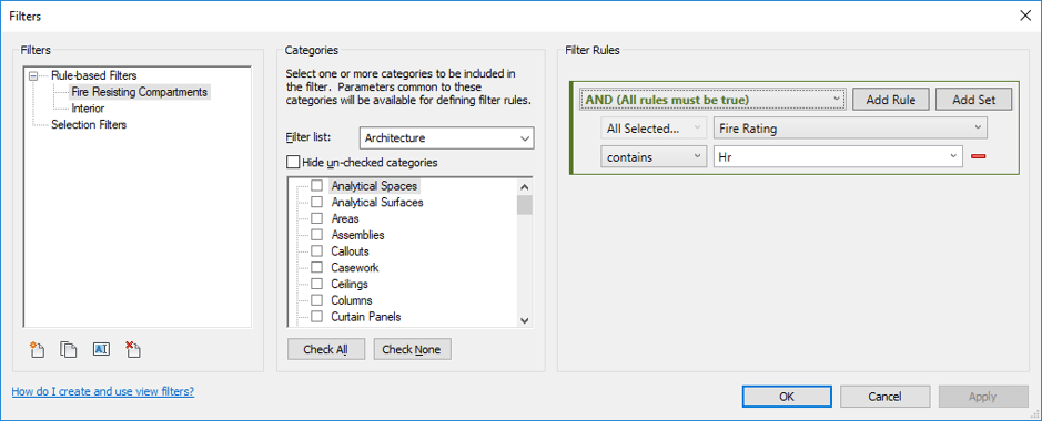 Revit Filters Dialogue Box