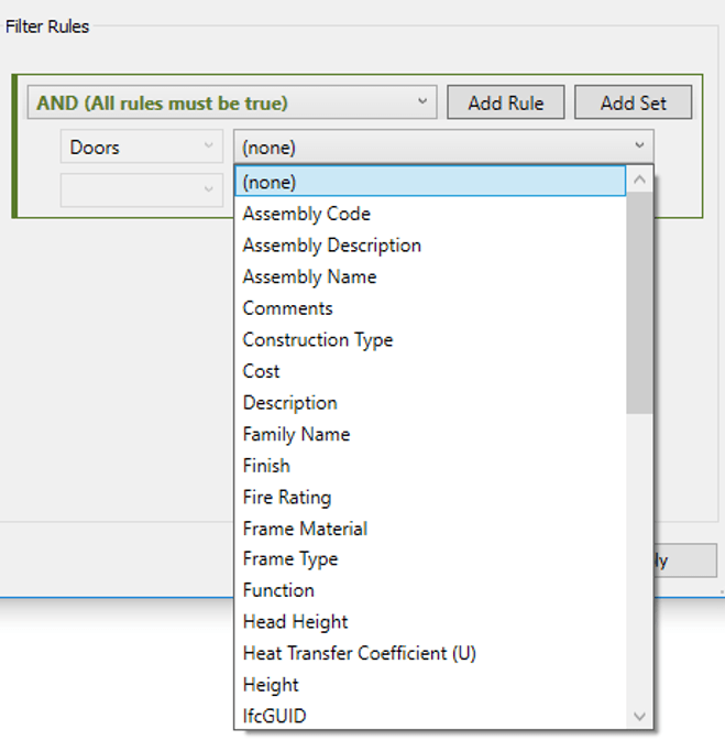 Revit Filter Rules Dropdown