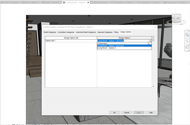 In Revit how to set a view to show a certain Options 