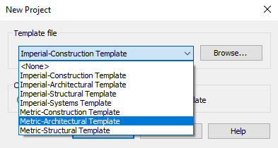 New Project Window With Template List